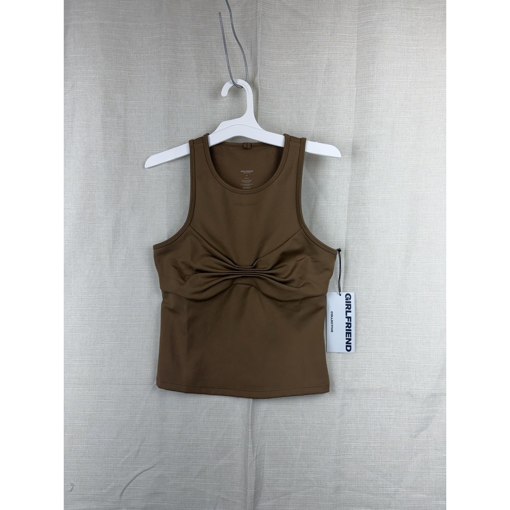 Girlfriend Collective Tank Top Womens Medium Brown Cropped Ruched Front Athletic